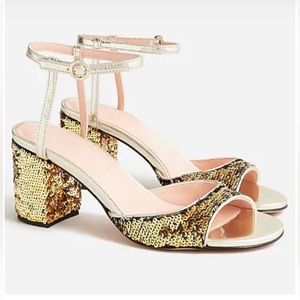 Lucie ankle-strap block-heel sandals with sequins